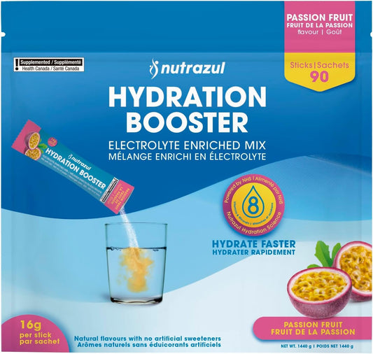 Nutrazul Hydration Booster | Supports Rapid Hydration | Electrolyte Enriched Mix | No Artificial Sweeteners | Passion Fruit Flavour | Vegan, Gluten-Free, Non-GMO | 90 Sticks