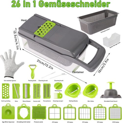 Nuo desire Mandoline Slicer for Vegetables 26 in1 Cubes Grater Vegetables Multifunction Manual Vegetable Cutter with 12 Blades for Julienne Vegetable Slicer Onion Fruit Potato Cutter