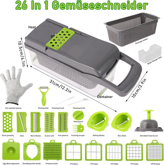 Nuo desire Mandoline Slicer for Vegetables 26 in1 Cubes Grater Vegetables Multifunction Manual Vegetable Cutter with 12 Blades for Julienne Vegetable Slicer Onion Fruit Potato Cutter