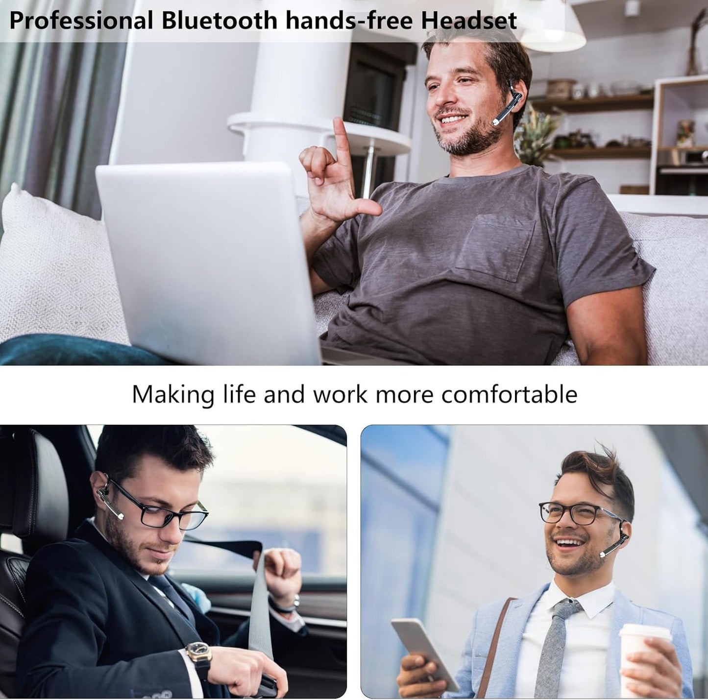 Alinch Bluetooth Headset V5.3 Bluetooth Headphones Bluetooth Earpiece with Microphone ENC Noise Cancelling Wireless Headset with Long Battery Display Charging Case for iPhone/Android