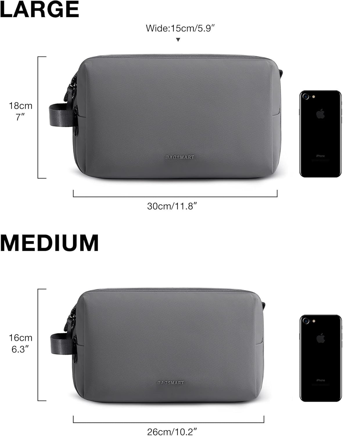 BAGSMART Toiletry Bag for Men, Travel Toiletry Organizer Dopp Kit Water-Resistant Shaving Bag for Toiletries Accessories, Grey