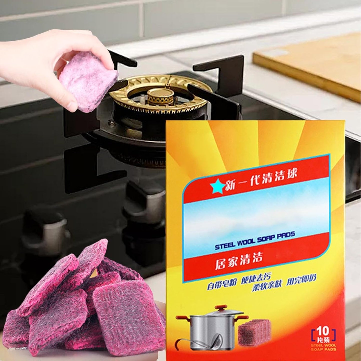 Durable Steel Wool Scrubbers, 10-Pack Metal Soap Pads for Tough Grease Removal, Household Cleaning Sponges Dishwashing, Kitchen Accessories, Pans, and Oven Surfaces