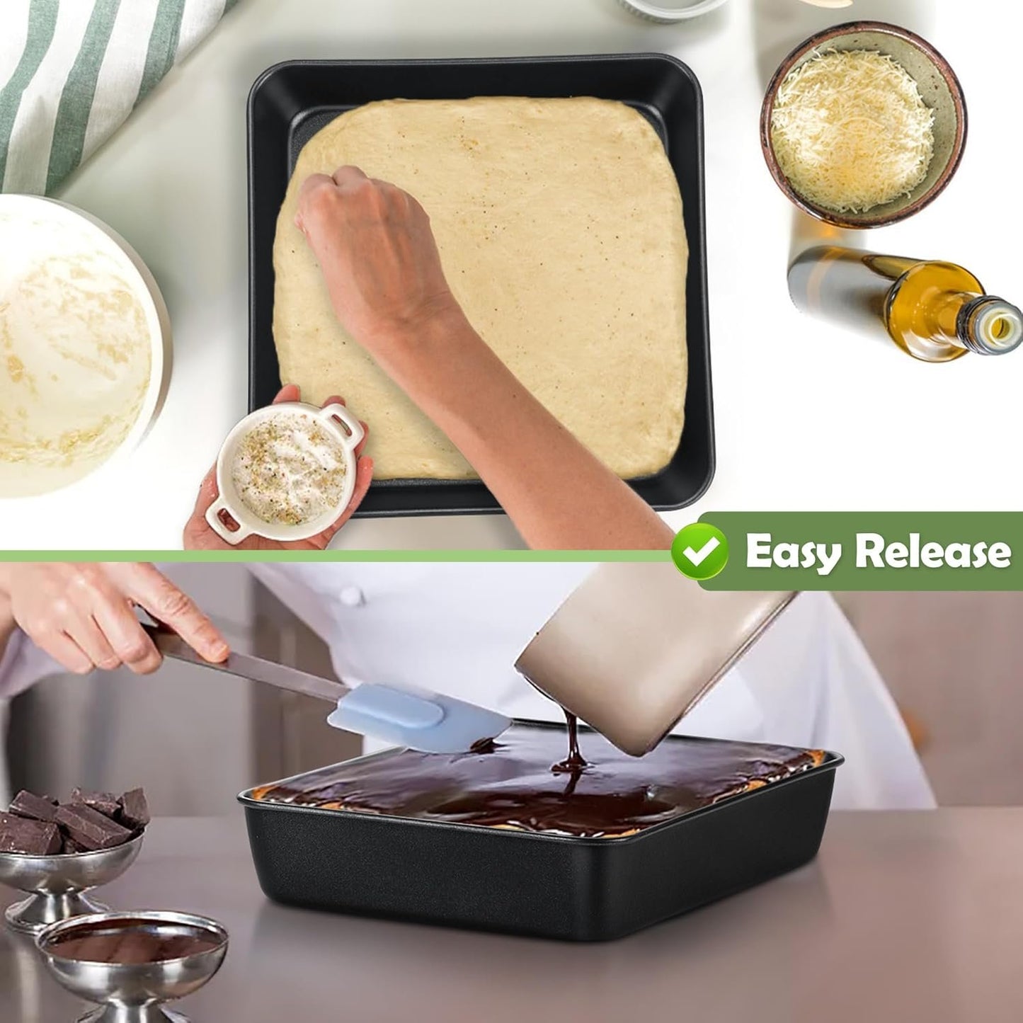 E-far 8x8 Inch Square Baking Pan, Nonstick Stainless Steel Square Cake Pans Set of 2, Metal Square Pan Set for Baking Cake Lasagna Brownies, Non-Toxic & Easy Release, Rust Free & Oven Safe