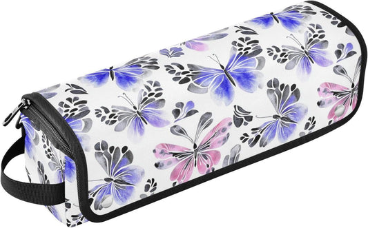 Borsa da viaggio per strumenti per capelli con tappetino resistente al calore, organizer per strumenti per capelli, accessori per la cura dei capelli, farfalle misteriose viola, elementi essenziali da