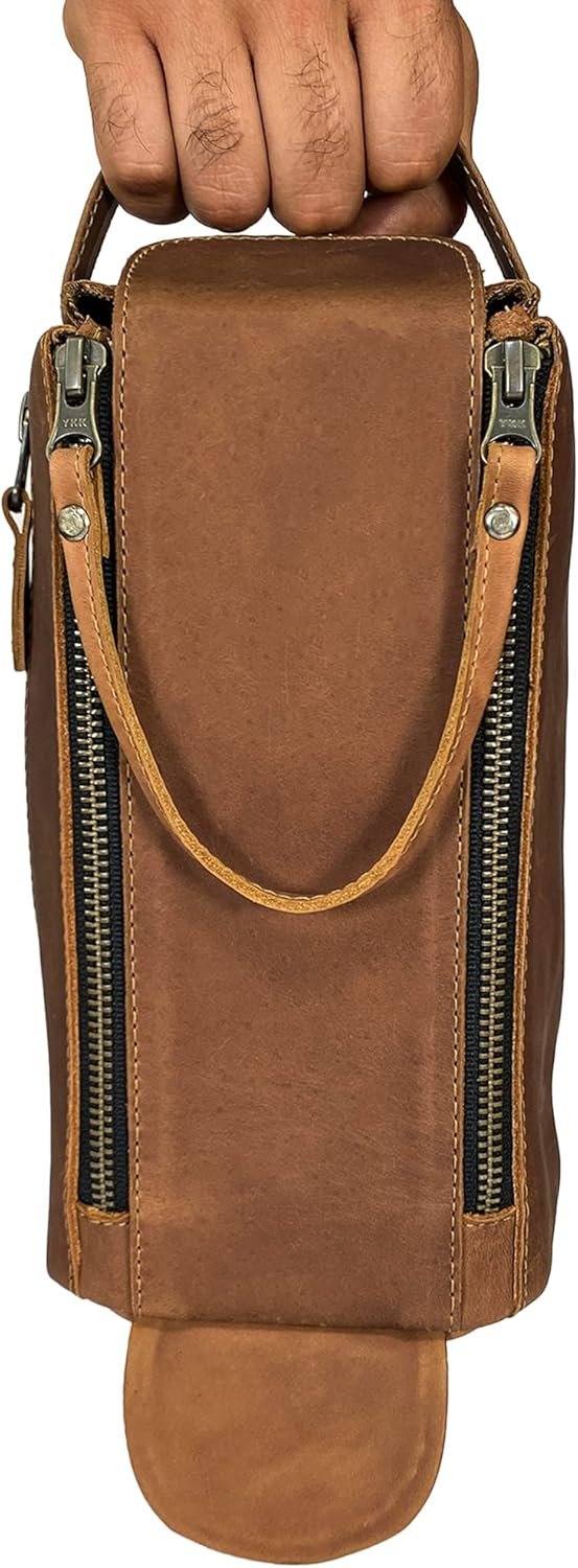Hide & Drink, Toiletry Bag w/Handles, Hygiene Organizer, Travel Dopp, Razor Case, Bathroom, Shaving, Cosmetic Storage, Travel & Grooming Essentials, Full Grain Leather, Handmade, Single Malt Mahogany,