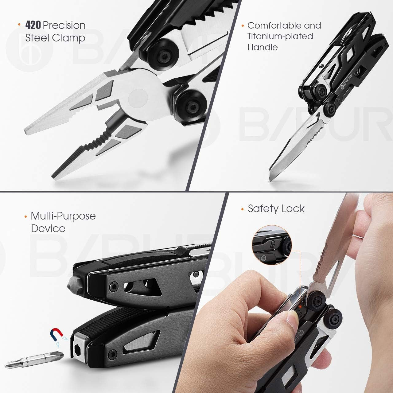 Gift for Him Multitool Pliers,18-in-1 Multi-Purpose Pocket Knife Pliers Kit, Durable Stainless Steel Multi-Plier Multi-Tool for Survival, Camping, Hunting, Fishing and Hiking