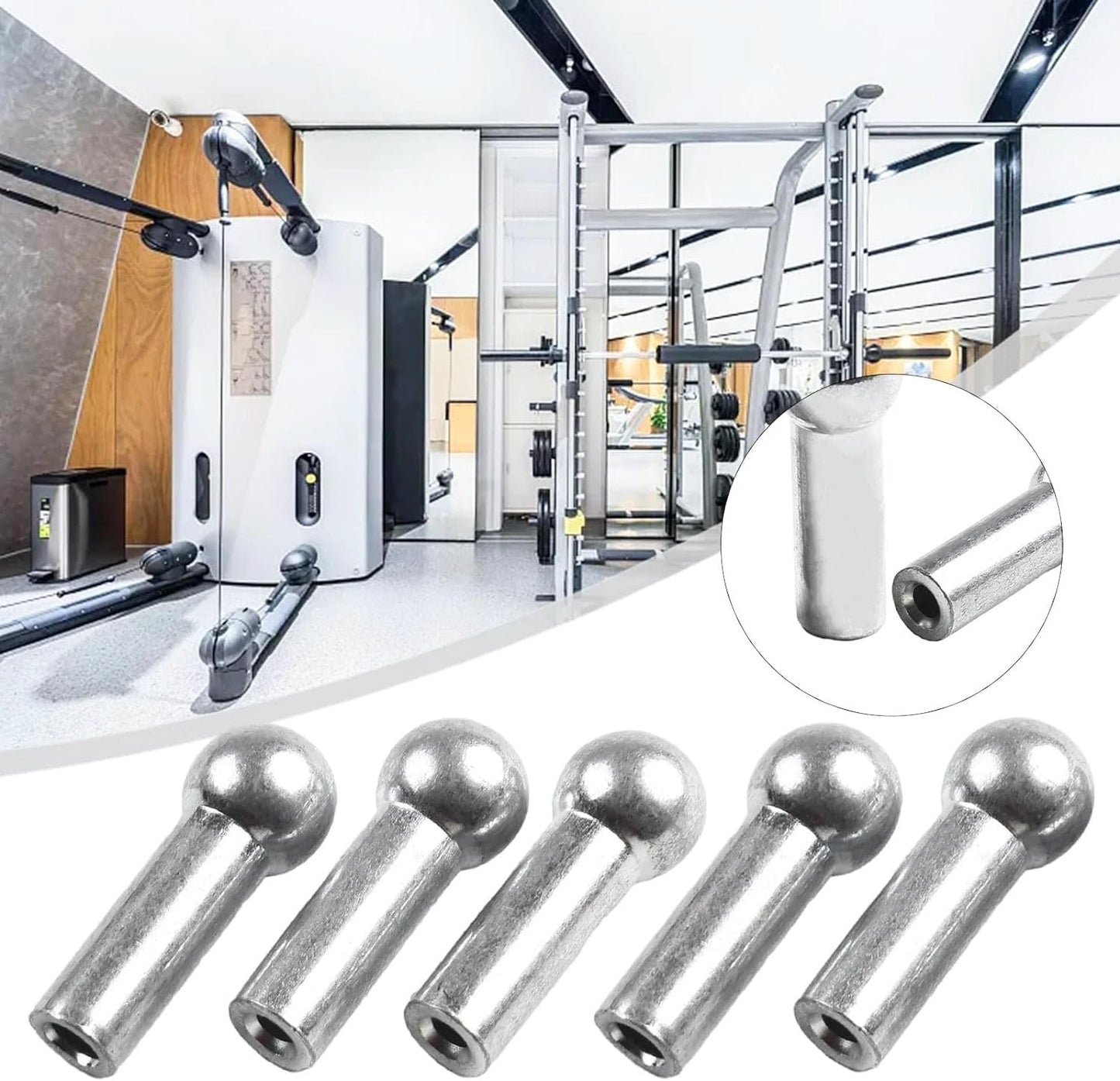 WEZCHUGHAOL 5 Pcs Gym Machine Accessories for 6mm Wire Rope Cable Ball Stopper Interface Port Components, Fitness Equipment Wire Rope Port Joint Replacement Parts for Home Gym Machine Use