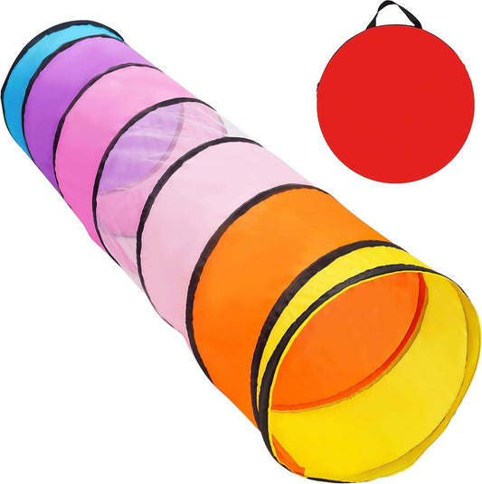 Pink Colorful Pop Up Crawl Tunnel Toy Tent for Baby Toddlers,Infant Children or Dog Cat Pets, Indoor & Outdoor Toys for Boy and Girl Backyard Playset