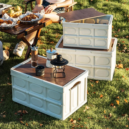 Durable Plastic Cargo Storage Box Collapsible SUV Trunk Organizer Outdoor Storage Organiser Box Secure Snap-on Lid Car Boot Organizer with Lid Plastic Crate Camp Trunk Picnics Basekt