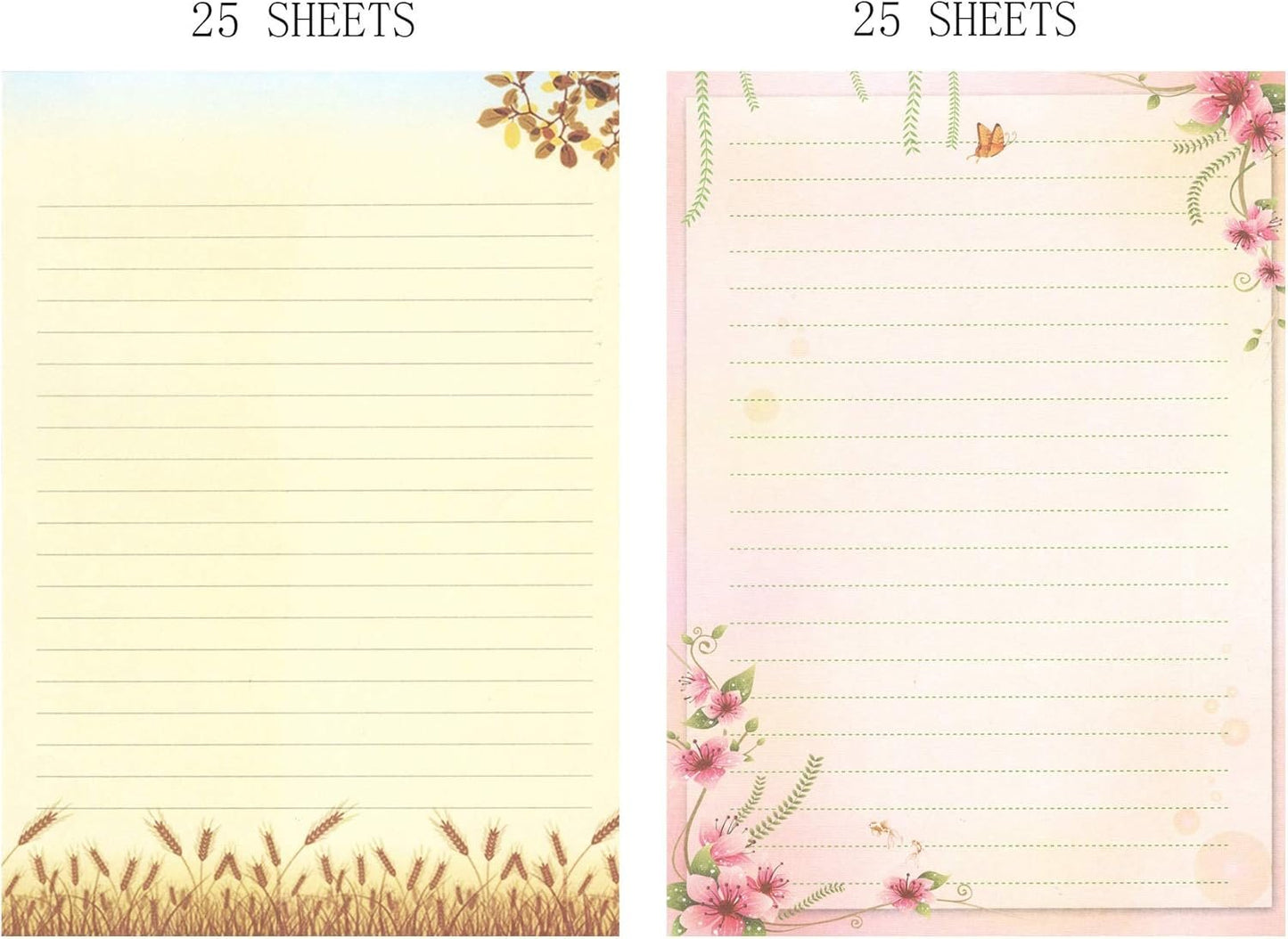 IMagicoo 50 Cute Design Writing Stationery Lined Paper Pad Letter Set, 2 Different Style (Style-1)
