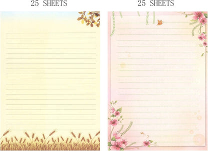 IMagicoo 50 Cute Design Writing Stationery Lined Paper Pad Letter Set, 2 Different Style (Style-1)