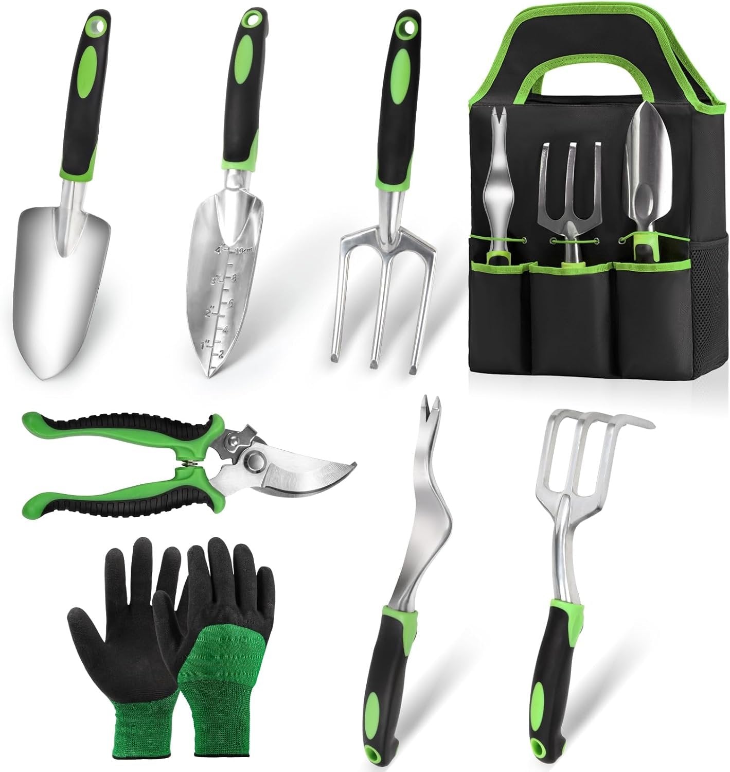 Garden Tools Set,8 Piece Heavy Duty Gardening Tools with Soft Rubberized Non-Slip Handle, Durable Aluminum Alloy Garden Hand with Pruning Shears & Large Garden Tote, Ideal Gifts for Women Men