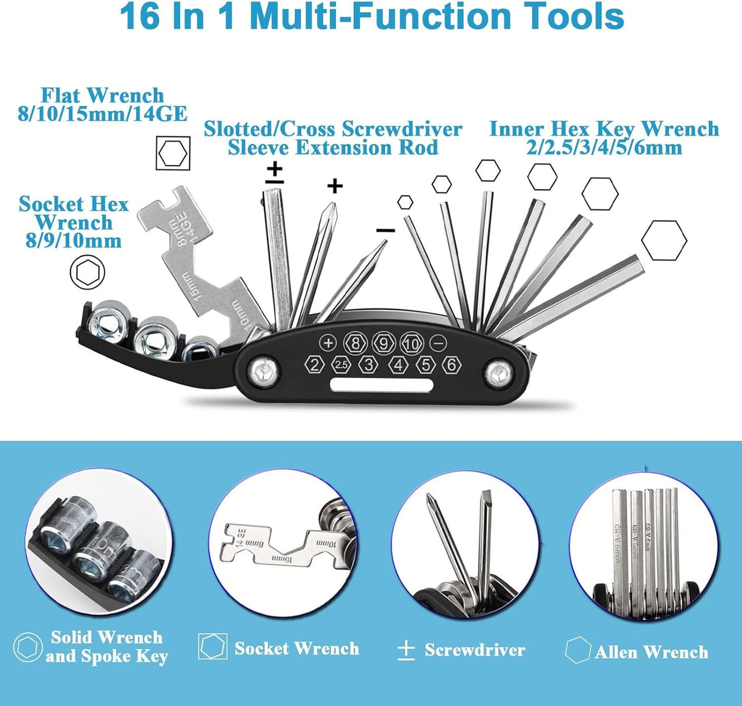 Bike Pump, Kitbest Mini Bicycle Pump with BONUS Glueless Puncture Repair Kit! Fits Presta & Schrader Valve, Mountain, Road, BMX Portable Bike Tire Pump High Pressure Cycle Frame Pump - 5 Year Warranty