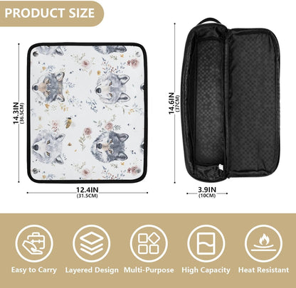 Borsa da viaggio estetica con lupi carini per capelli da donna con cuscinetto resistente al calore Strumenti di riscaldamento Borsa da viaggio Organizer per utensili caldi e accessori per la cura dei