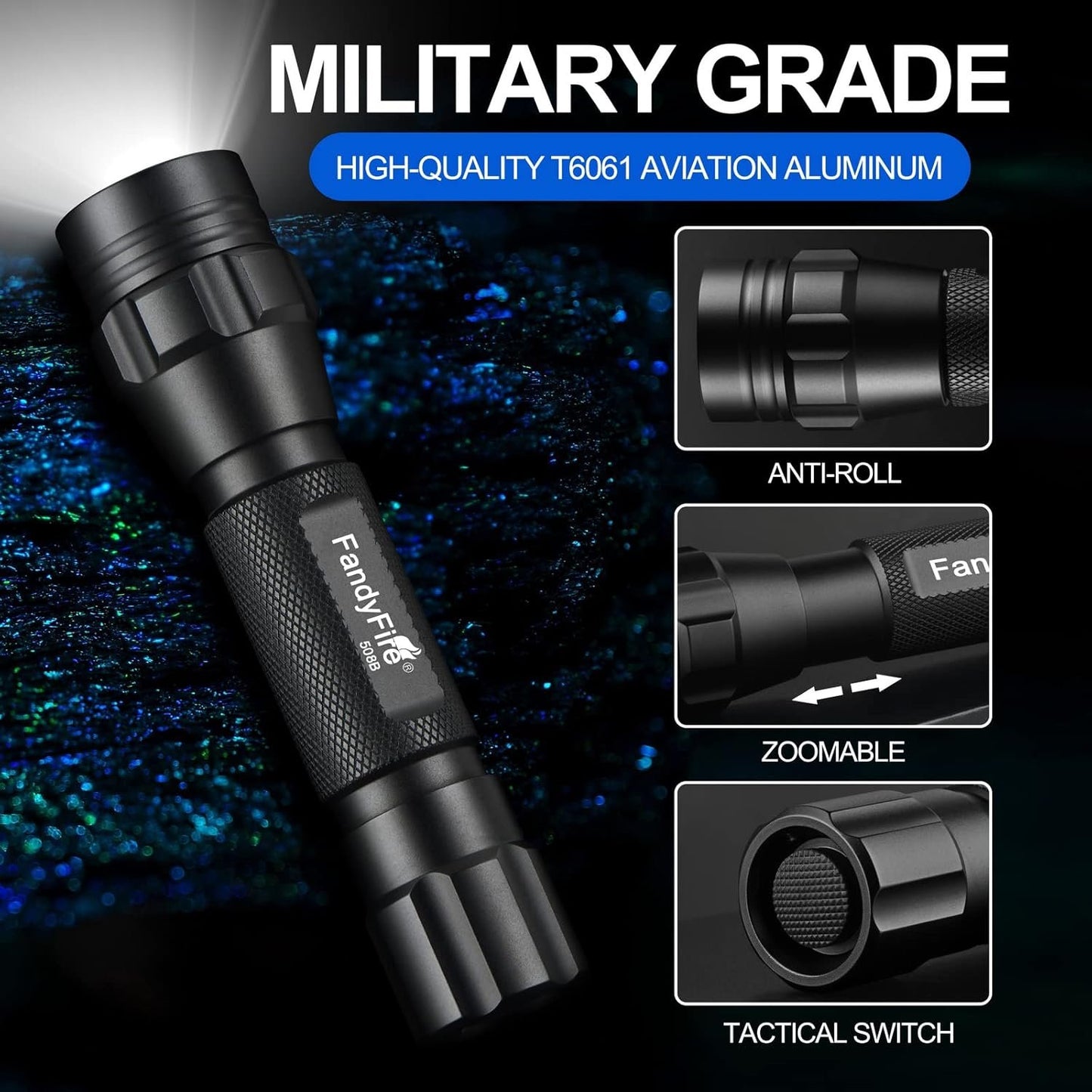 FandyFire Tactical Flashlight with Holster, 1000 High Lumen Single Mode LED Flashlight Duty Belt Flashlight with Holder, Zoomable Law Enforcement Flashlights