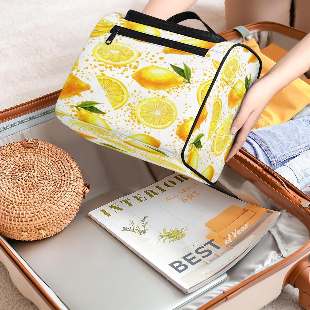 Lemon Fruit Travel Toiletry Bag for Men and Women Yellow Large Hanging Toiletry Organizer Waterproof Hygiene Bag with Metal Hook, Lemon Fruit, 10.2 x 6.5 x 9.2 inches