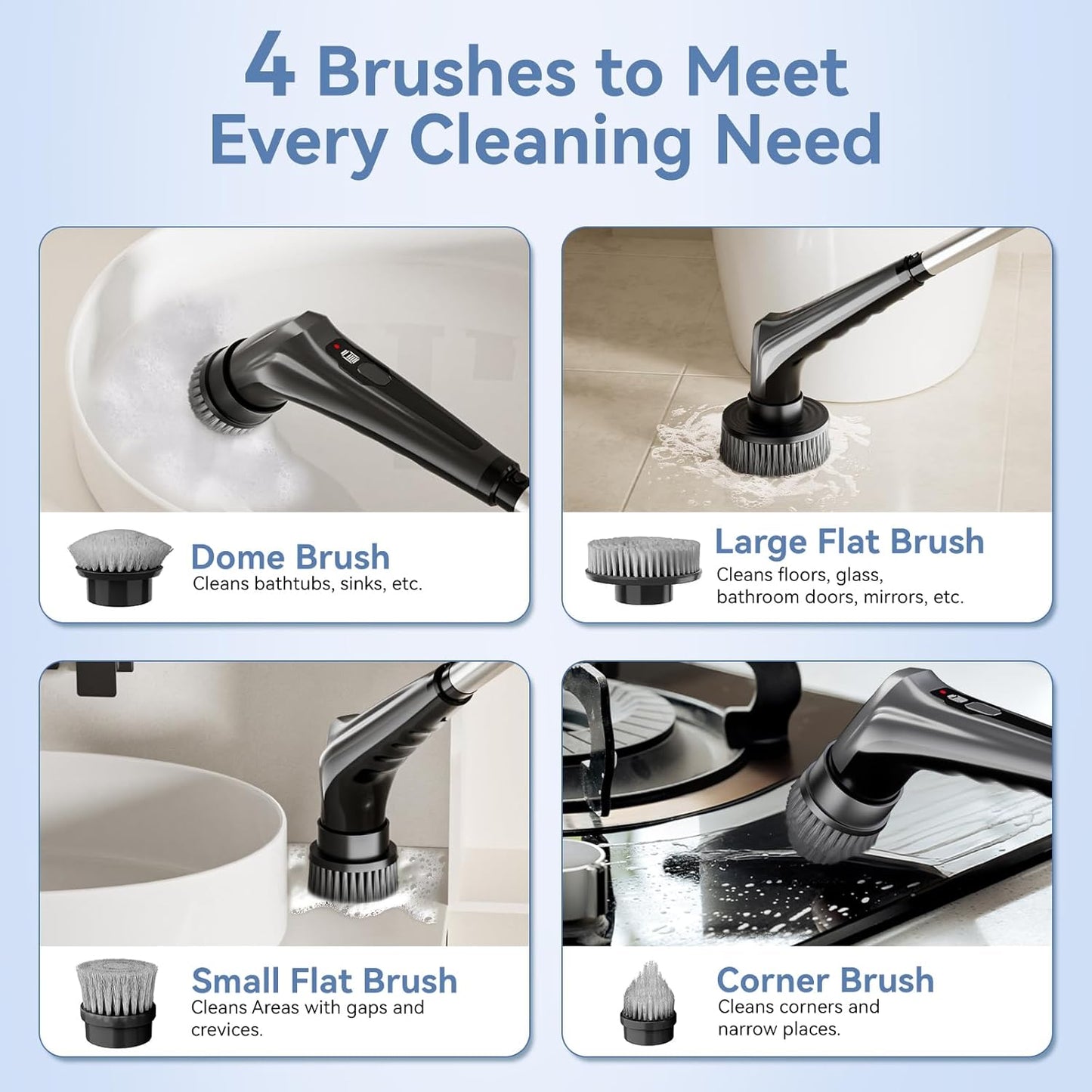 HEY BANK Electric Spin Scrubber - 17in1 Cordless Electrical Cleaning Brush, Shower Scrubber with 2 Speed & 10 Brush Heads, Power Scrubber with Adjustable Extension Handle for Bathtub Grout Tile Floor