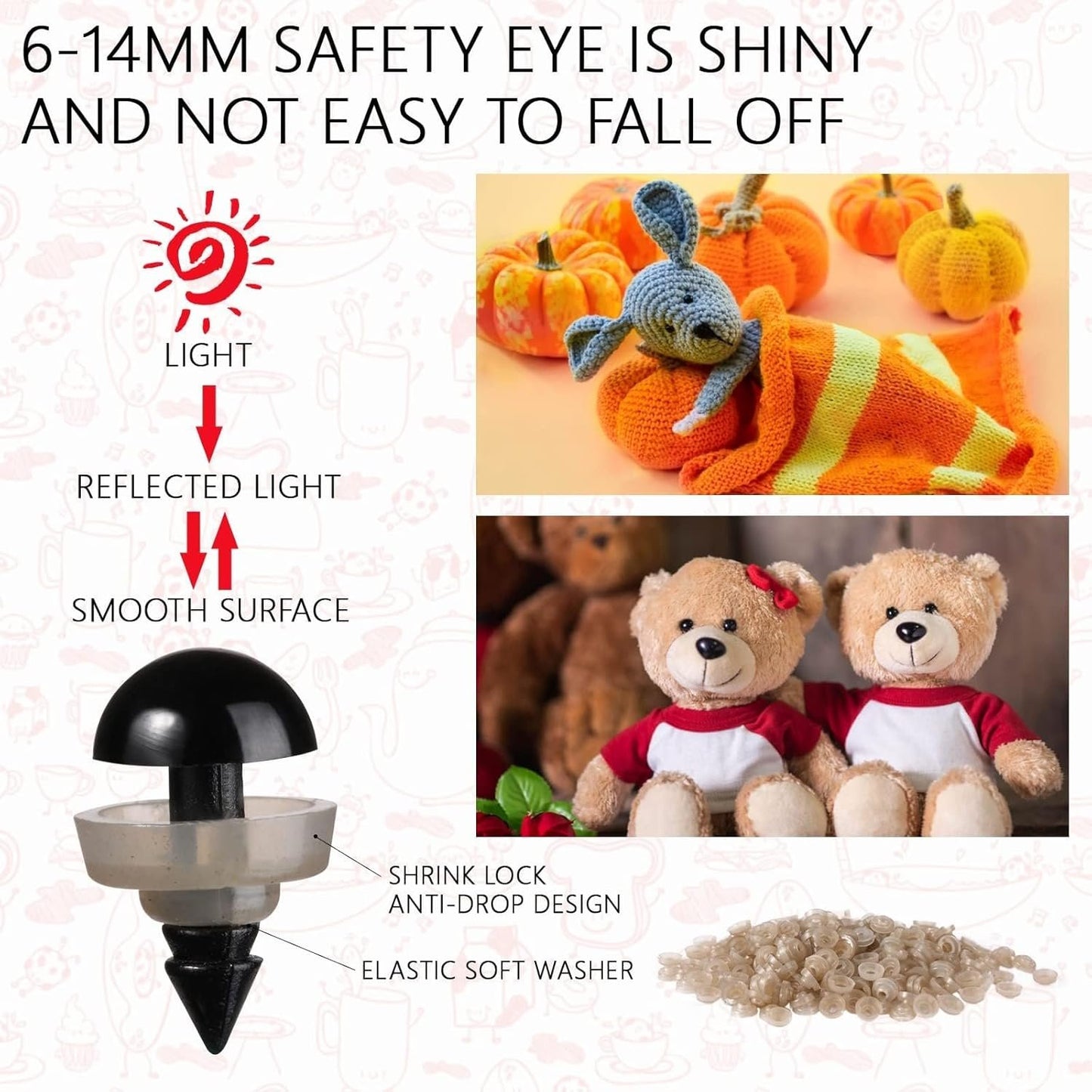 MUCUNNIA 700 PCS 6-14 MM Safety Eyes Crochet with Washers and Size Tools Crochet Eyes for Animals Safety Eyes Amigurumi for Crochet Animals Craft Eyes for DIY Making Soft Toy Easter
