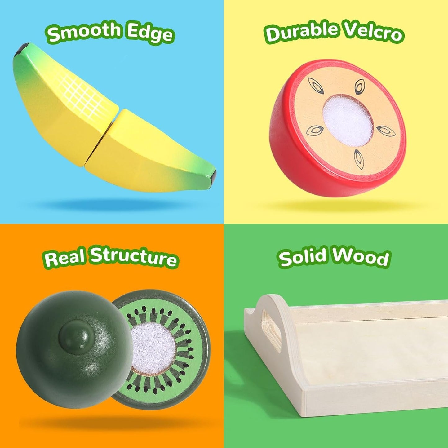 Wooden Play Food Montessori Toys for 2 3 4 Year Old Girls Boys Cutting Fruits Pretend Play Kitchen Accessories Toddlers Educational Kids Toys Birthday Gifts for 2 3 4 5 Year Old Boy Girl