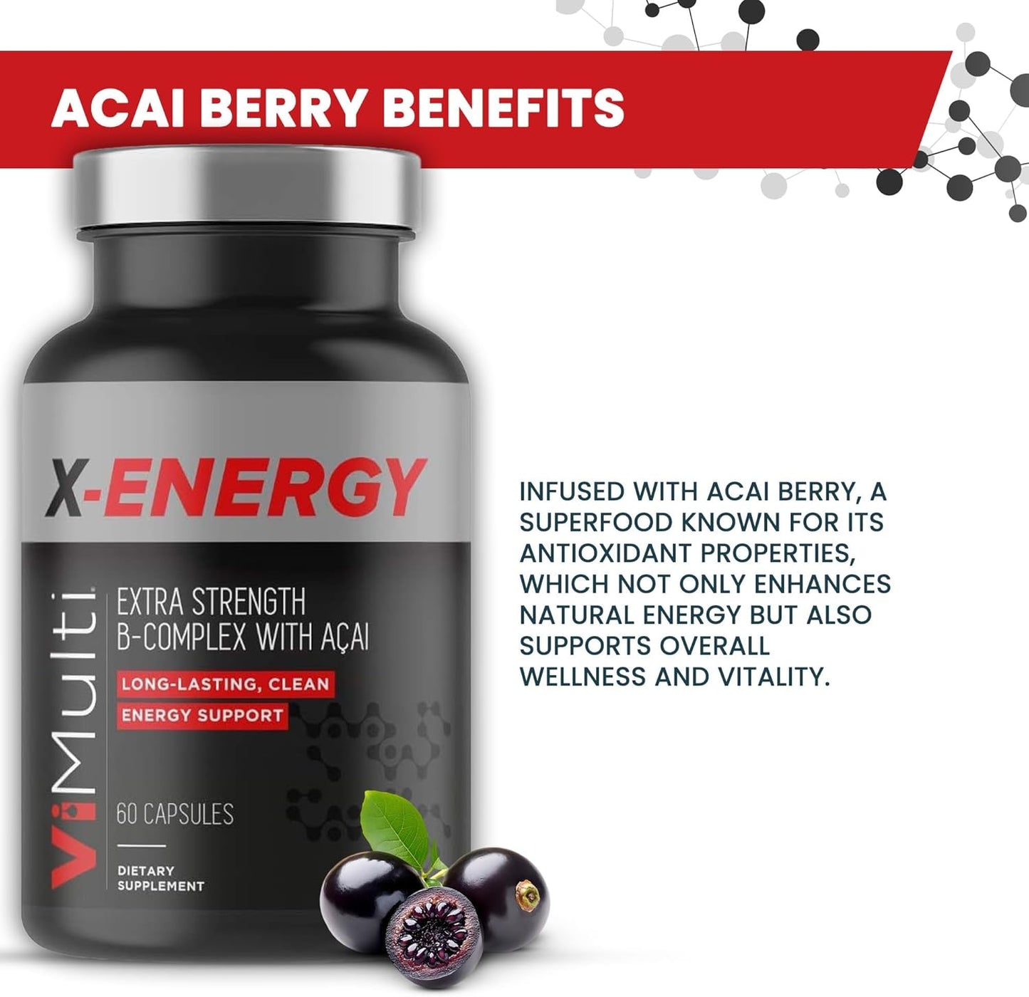 Vitmulti Ultimate Wellness Bundle: Anti-Aging Supplement Pills & Energy Supplements for Men and Women, Natural Amino Acids & B Complex Multi Blend with Acai for Energy, Immune Health, 60 Capsules Each