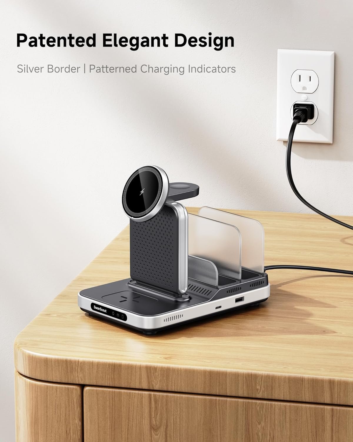 SwanScout Wireless Charger for Apple, 5 in 1 Charging Station for Multiple Devices, for iPhone 16/15/14/13 Series, for Apple Watch Ultra 2/10/9/8/7/6, for AirPods/iPad/Tablet/Switch, SwanScout 901M