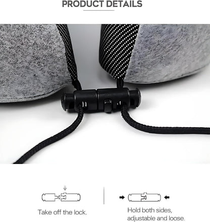 Memory Foam Travel Neck Pillow for Airplane – Ergonomic 360° Head & Neck Support Pillow with Magnetic Therapy Fabric, Adjustable Strap, Eye Mask, Earplugs & Carry Bag for Travel, Office, or Home