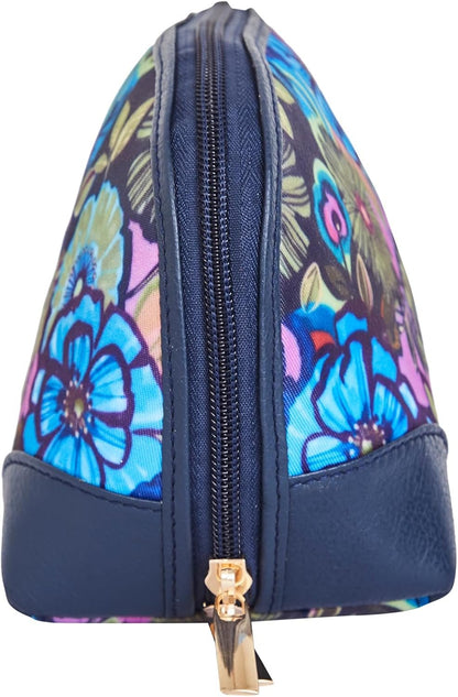 SISHKA Floral Print Cosmetic Bag for Women – Stylish Travel Pouch with Leather Detailing – Great Gift for Valentine’s Day, Mother’s Day, Birthday & Anniversary