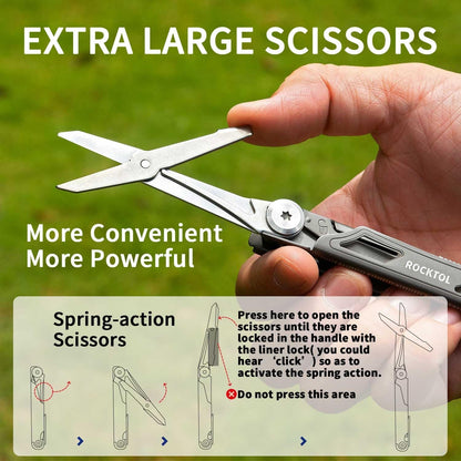 ROCKTOL Folding Pocket Knife, 12-in-1 Stainless Steel Multitool Knife with Titanium-Plated Handle, Pocket Clip for Camping, Hiking, Survival,Gifts for Men