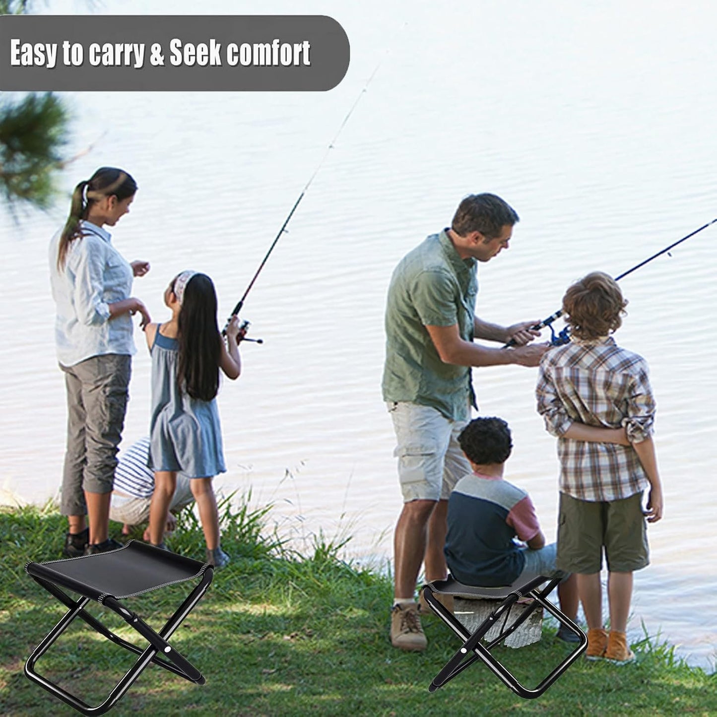 Camping Stool,Portable Folding Stool,Lightweight Collapsible Small Seat Chair with Carry Bag and Mini Fanny Pack,Load Capacity to 100KG,for Outdoor Adults,Travel,Hiking,BBQ, Fishing,Beach