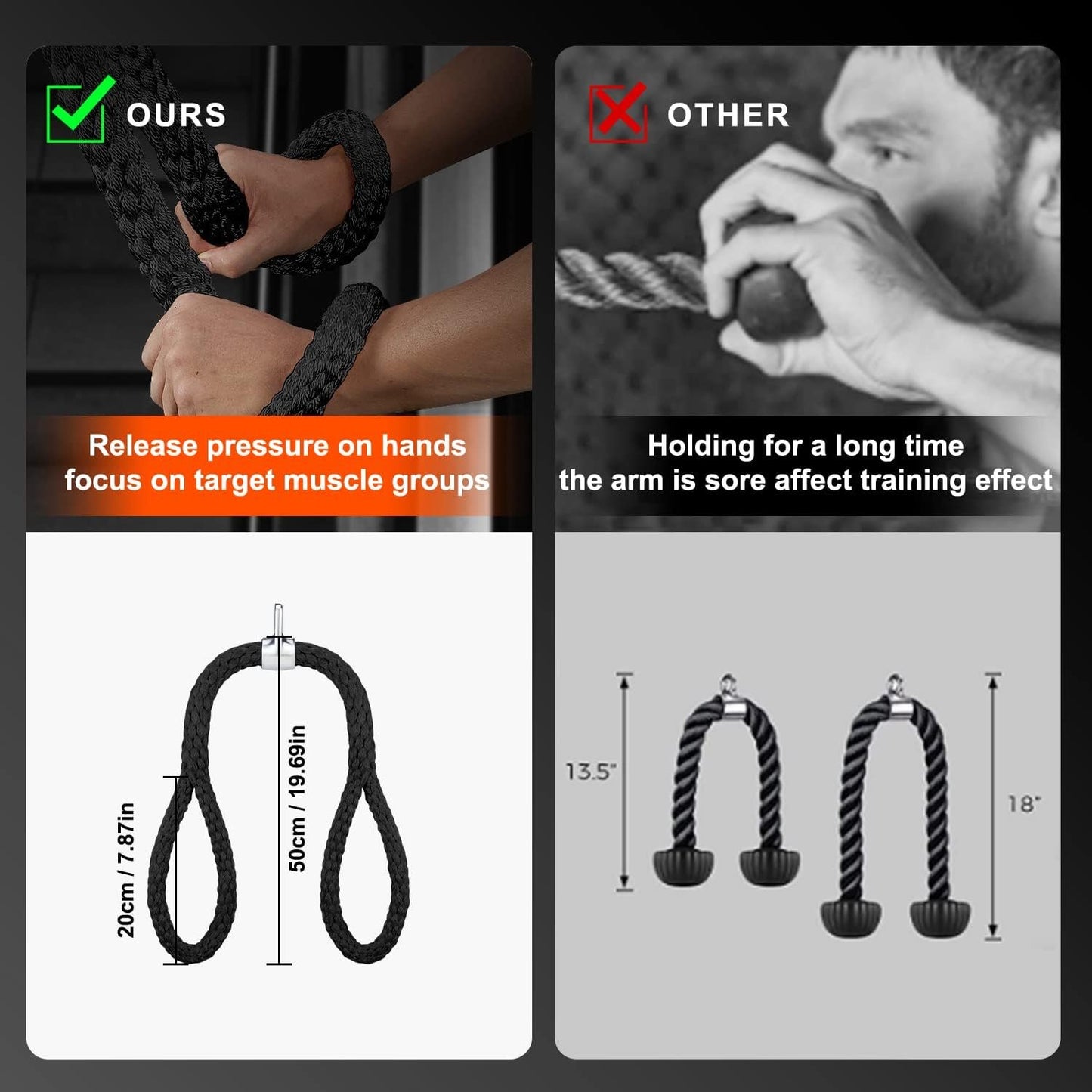 Tricep Rope, Press Down Cable Machine Attachment Set, LAT Pulldown Attachment, Cable Machine Accessories for Home Gym, Exercise Machine Attachments Pulley System Gym Pull Down Rope, Patented