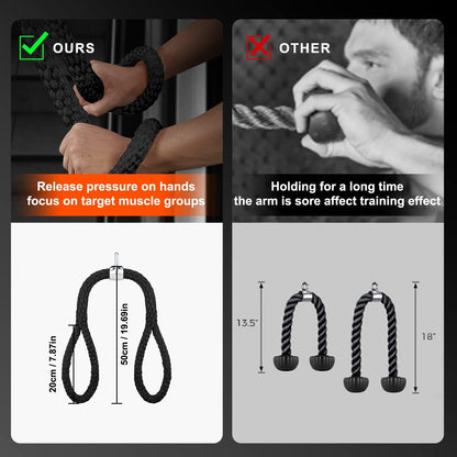 Tricep Rope, Press Down Cable Machine Attachment Set, LAT Pulldown Attachment, Cable Machine Accessories for Home Gym, Exercise Machine Attachments Pulley System Gym Pull Down Rope, Patented