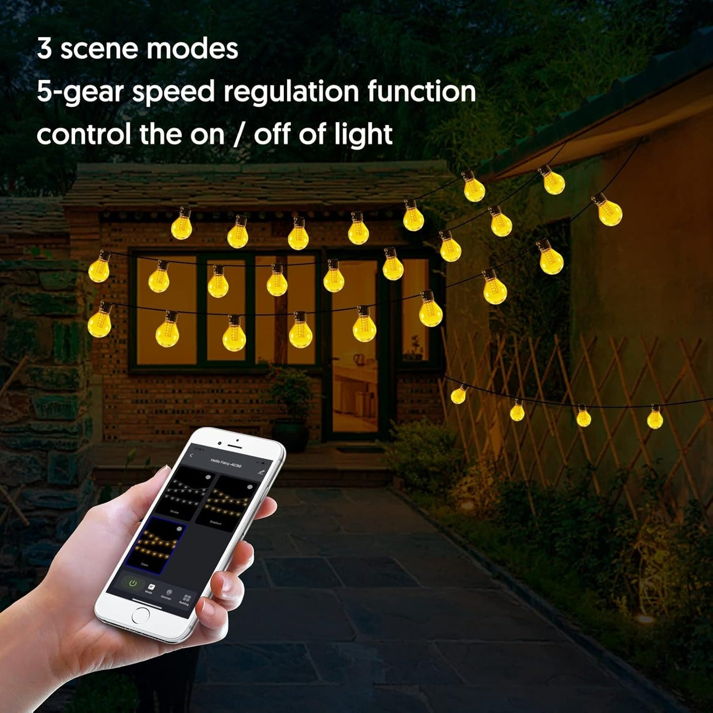 50FT Smart LED Outdoor String Lights – Dimmable G40 Globe LEDs Patio Lights Plug in with 25 LED Bulbs, Waterproof Hanging Light Connectable up to 100FT– Backyard Porch Balcony Party Decor