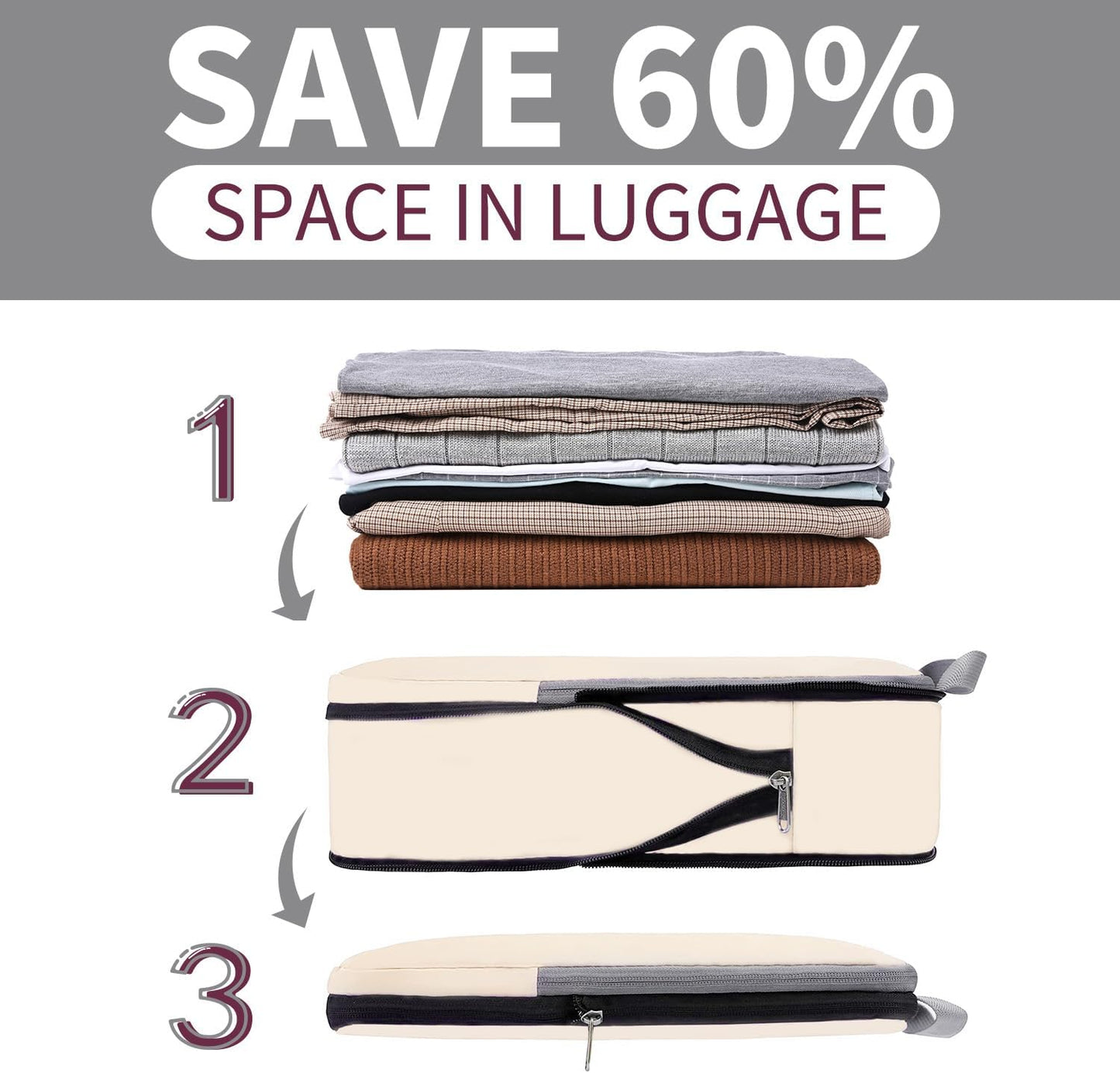 Bagail 4 Set Compression Packing Cubes Travel Expandable Packing Organizers(Beige)