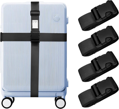 4 Pack Luggage Straps for Suitcases, Travel Adjustable Luggage Band Bag Straps with Luggage Tag, Heavy Duty Non-Slip Suitcase Belt with Quick-Release Buckle Ensure Suitcase Security, Black