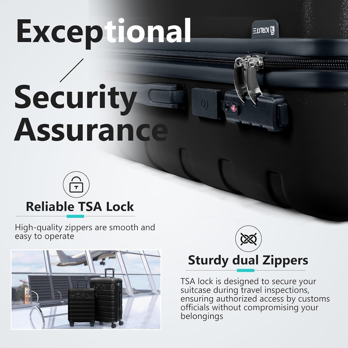 Krute Luggage PC ABS Suitcase for Travelling,Hard Shell Checked Luggage with USB Charging Port & TSA Lock Lightweight 28-Inch Black
