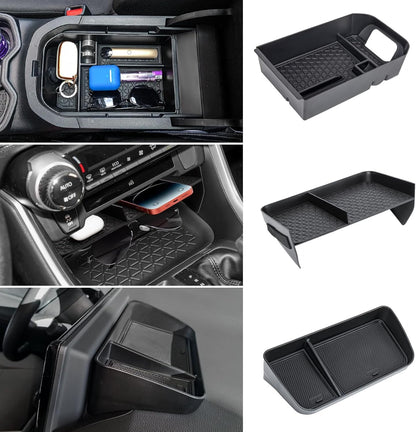 Neepiar 3PCS Center Console Organizer Tray and Armrest Storage Box Compatible with Toyota RAV4 2019-2022 2023 2024 2025 Dash Storage Tray Interior Accessories-Not for New 10.5'' Multimedia Display