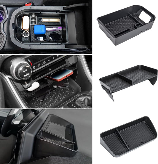 Neepiar 3PCS Center Console Organizer Tray and Armrest Storage Box Compatible with Toyota RAV4 2019-2022 2023 2024 2025 Dash Storage Tray Interior Accessories-Not for New 10.5'' Multimedia Display