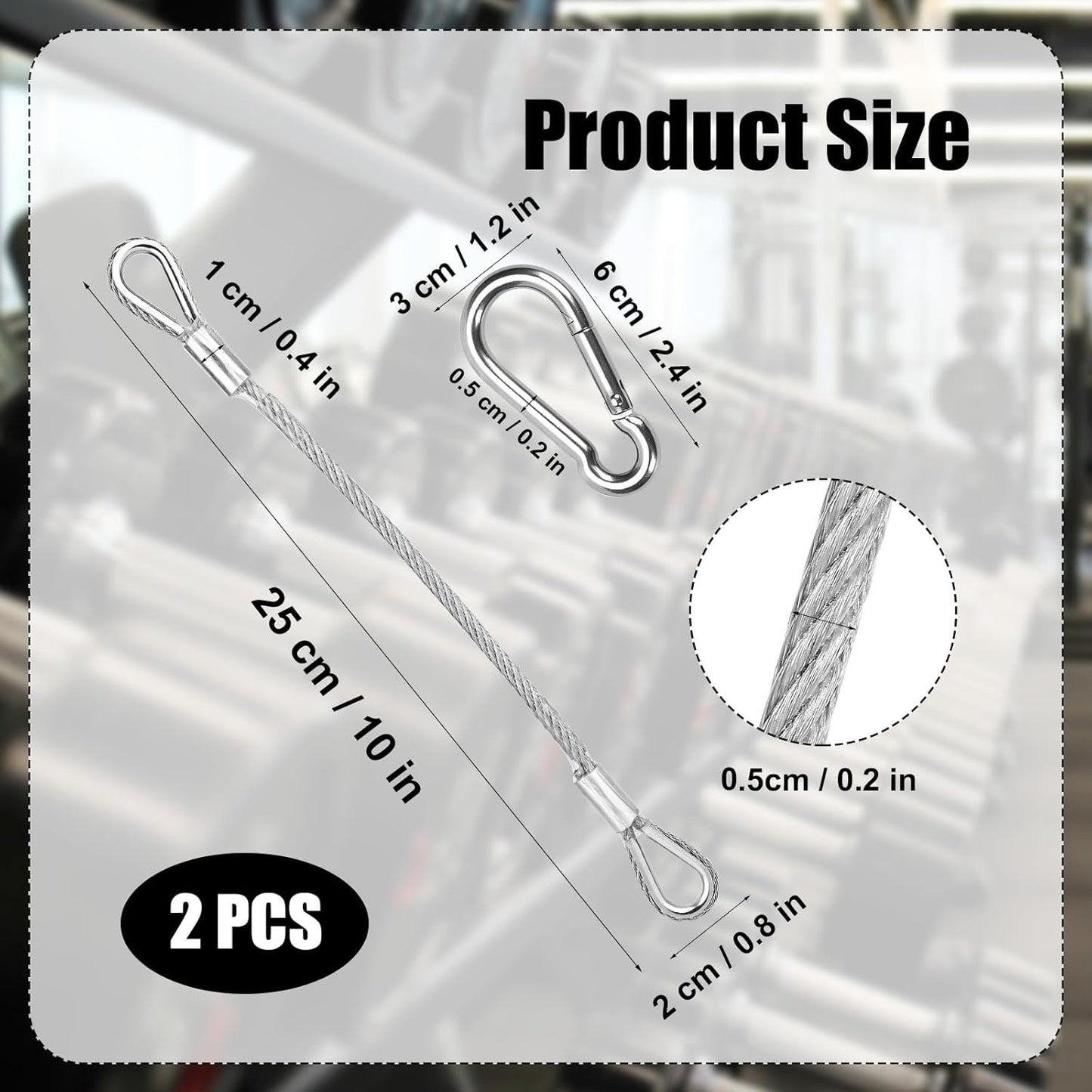 2 pcs 10" Gym Extension Cables, Home Gym Machine Accessories for LAT/Tricep Pull Down Replacement Fitness Extension Cables Compatible with Bowflex