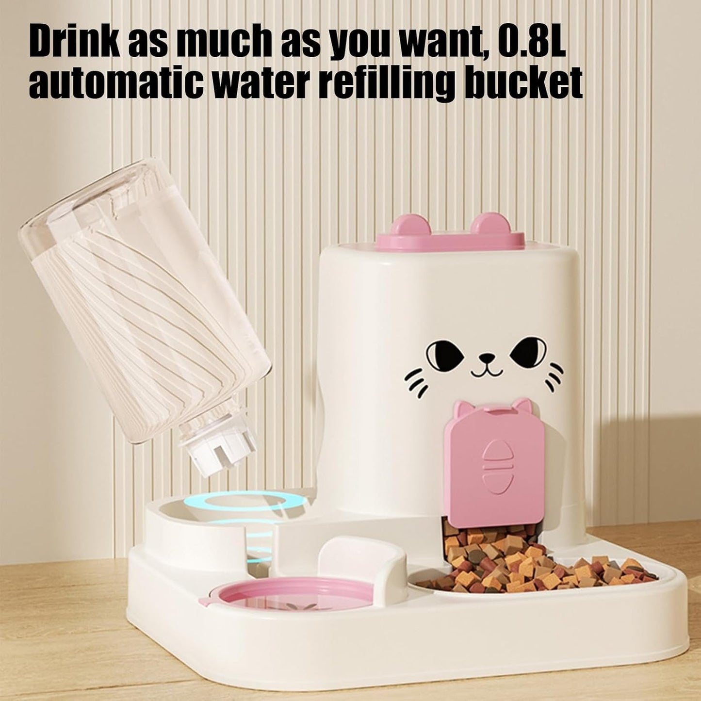 Cat Food Feeder, Water Dispenser, Adorable Compact Automatic Pet Feeding Bowls, Leakproof Dry Food Feeders Container for Continuous Hydration and Nutrition, Indoor Cats
