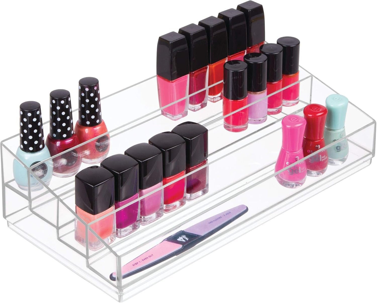 iDesign Clarity Plastic Tiered Organizer for Storage of Cosmetics, Makeup, and Accessories on Vanity, Countertop, or Cabinet, 13" x 6.5" x 3.46", Clear