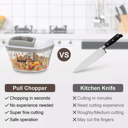 Manual Pull Food Chopper, Hand Pull String Onion Chopper Dicer for Kitchen, Easy Cleaning Manual Vegetable Chopper for Vegetables, Fruits (500 ML)