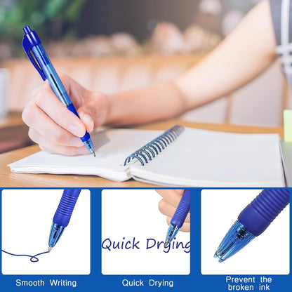 300 Pack Rollerball Pens, Retractable Ballpoint Pens with Grips for Smooth Writing, Gel Ink Pen for Office School Note Taking Class Drawing Art Stationery Supply (1.0mm Tip, Blue Ink)