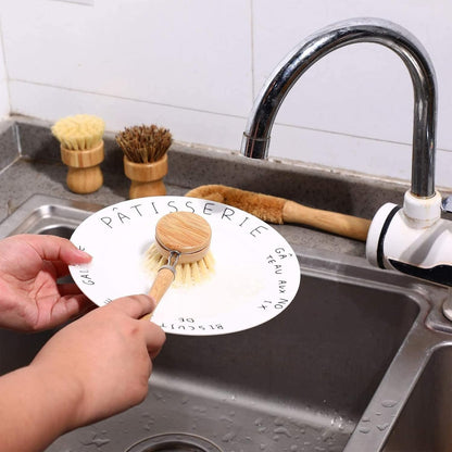 4 Pieces Bamboo Scrub Brush Eco-Friendly Kitchen Cleaning Brush Set Mini Pot Brush Natural Bamboo Dish Scrubber with Bamboo Handle for Kitchen Cleaning Dishes Pots Pans