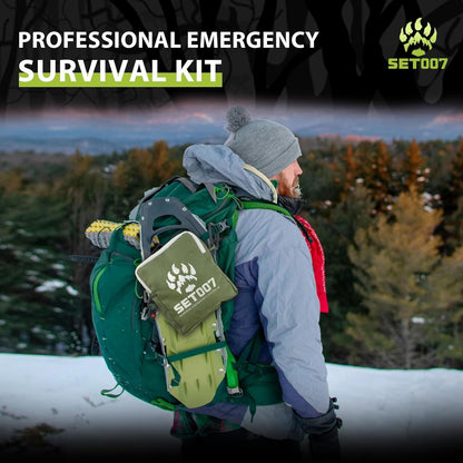 SET007 4PCS Survival Mylar Kit, 2 Person Mylar Emergency Shelter Tube Tent with Paracord, Thermal Mylar Poncho, Survival Blanket, Emergency Bivy, Military Grade Supplies for Hiking Camping, Green