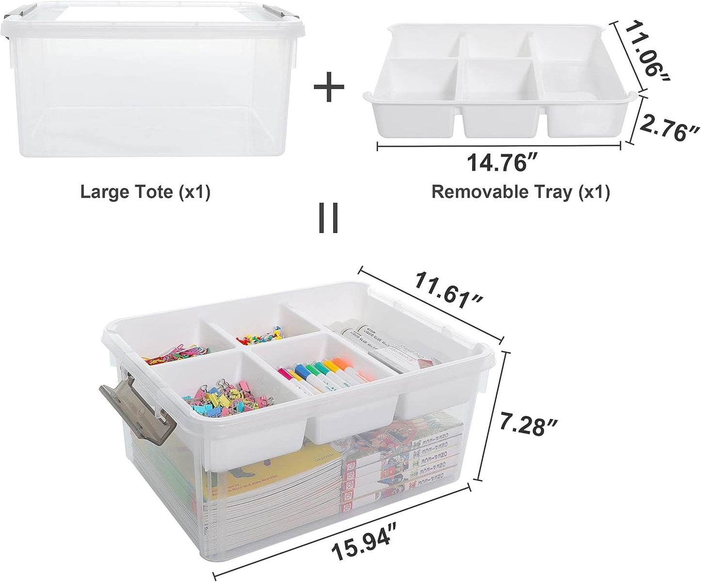 Citylife 17QT Plastic Storage Box with Removable Tray Craft Organizers and Storage Clear Storage Container for Organizing Bead, Tool, Sewing
