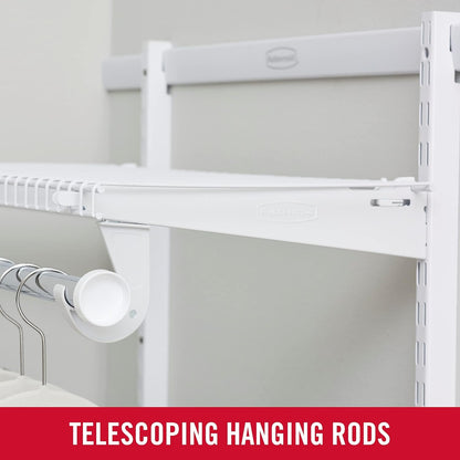 Rubbermaid Configurations Custom Closet Kit 2-4 Ft. Adjustable Metal Wire Shelving White Finish Expandable Organization System Hardware Included for Home Closet/Pantry/Laundry/Mudroom