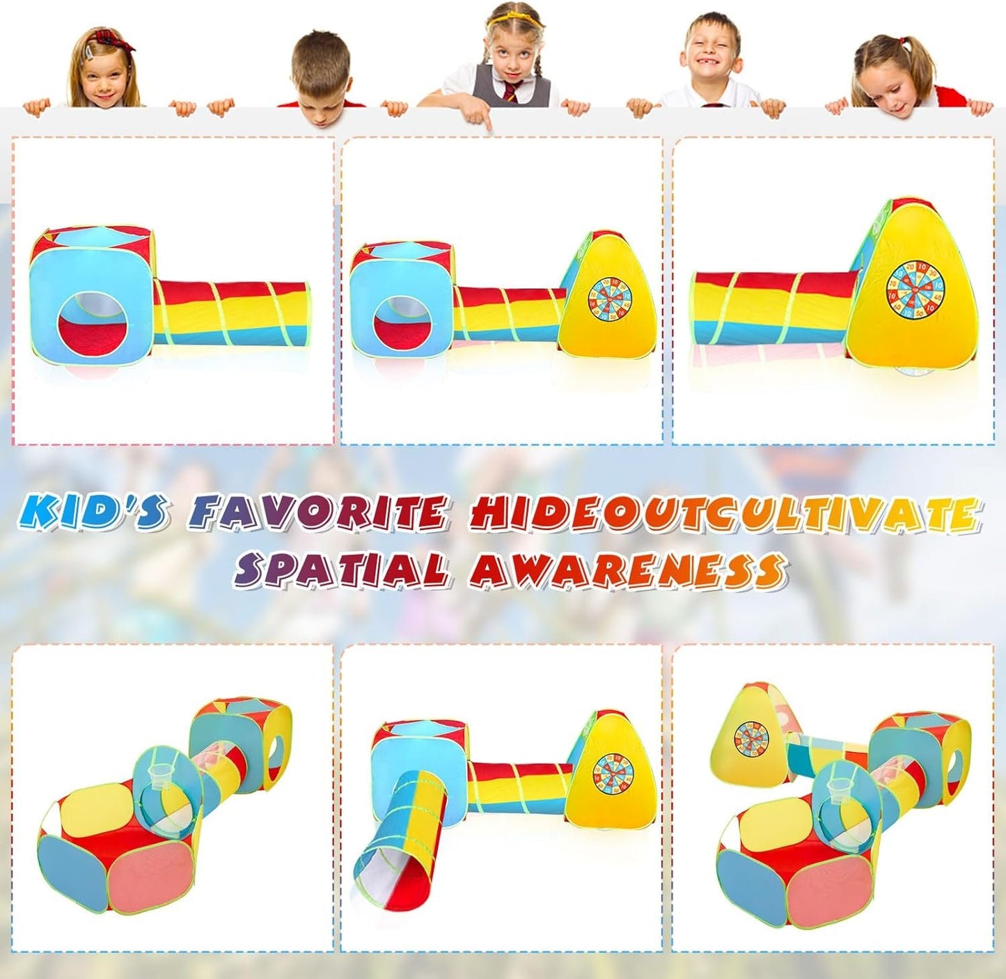 5Pack Kids Play Tent,Foldable Pop Up Tents with Carry Bag, Outdoor Playhouse with Crawling Toys & Play Tent (5 Pack Play Tent)