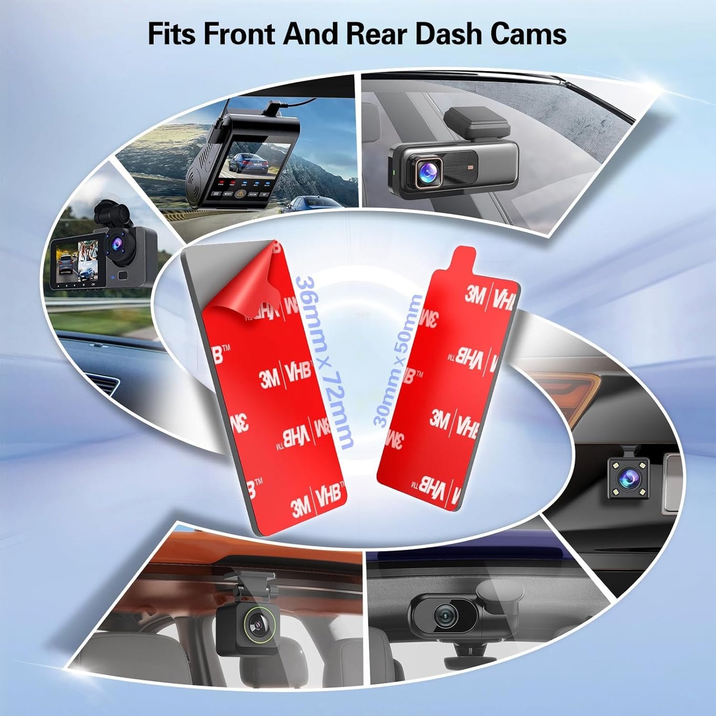 pop-tech Adhesive Pad for Dash Cam: 4Pcs Sticky Pads for Dashcam Mount Front Rear - 3M VHB Double Sided Mounting Tape for Square Car Camera - Heat Resistant Replacement Sticker for Windshield Window
