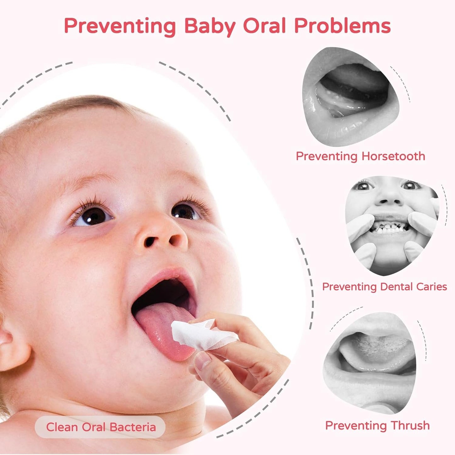 Suzuran Baby Mouth Wipes Cotton Pure Water, Finger Toothbrush Unscented Sensitive, Lint Free, Baby Oral Care for Gums, Teeth and Tongue Cleaning, Individually Wrapped 30 Packs