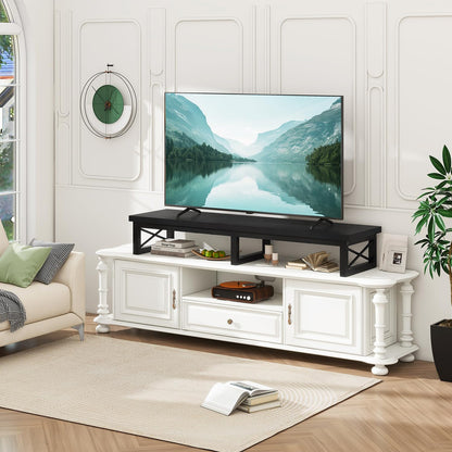 IBUYKE TVT002B 32-60 Inch TV Stand, Low Cabinet for 2 Tiers, Office Desk with Double Screen, TV Cabinet for Living Room and Bedroom, Black